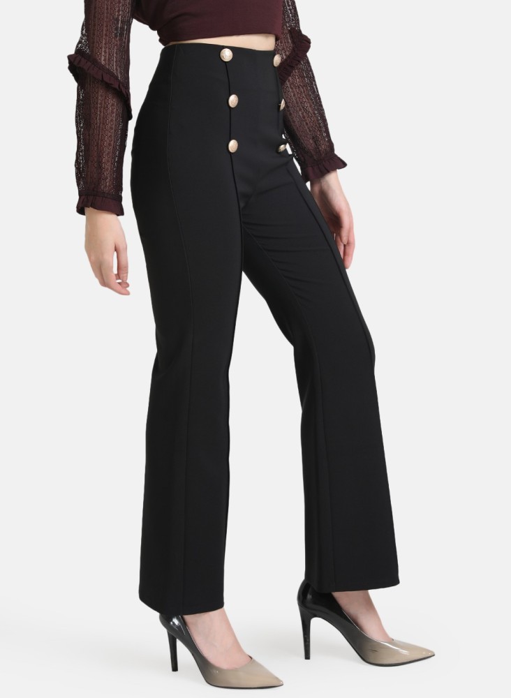 Ladies Black Trousers With Gold Button Sides