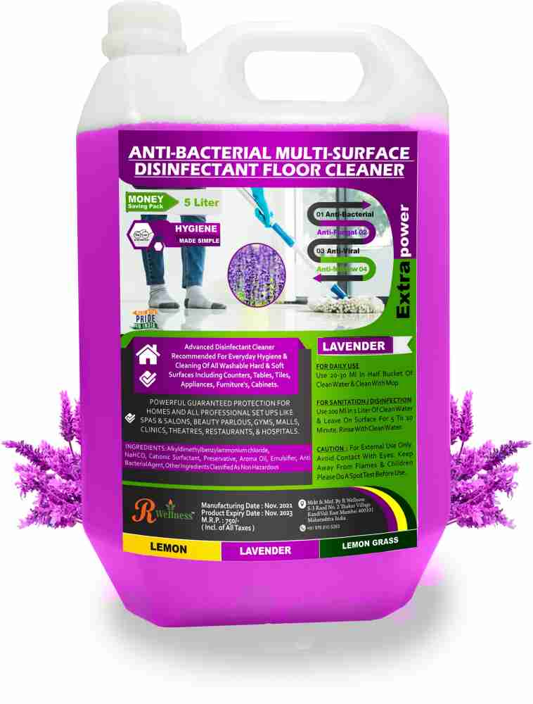 M&C Disinfectant Surface & Floor Cleaner Liquid, Lavender , 5 Liters MAKES  8 Liters