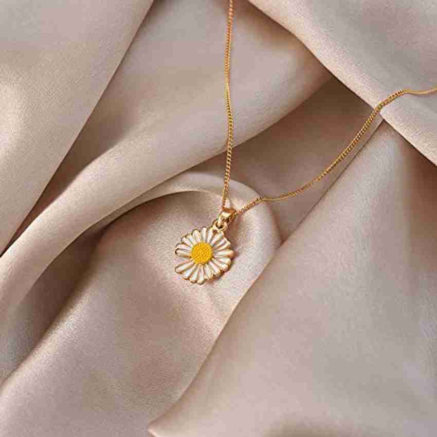 Vembley Stunning Gold Plated White Flower Pendant Necklace for