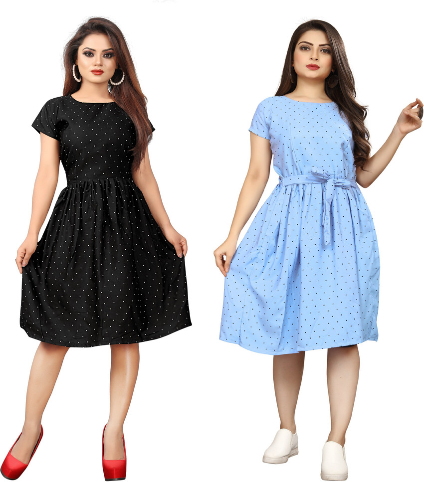 Elegant Fashion Women Skater Black Light Blue Dress Buy Elegant Fashion Women Skater Black Light Blue Dress Online at Best Prices in India Flipkart