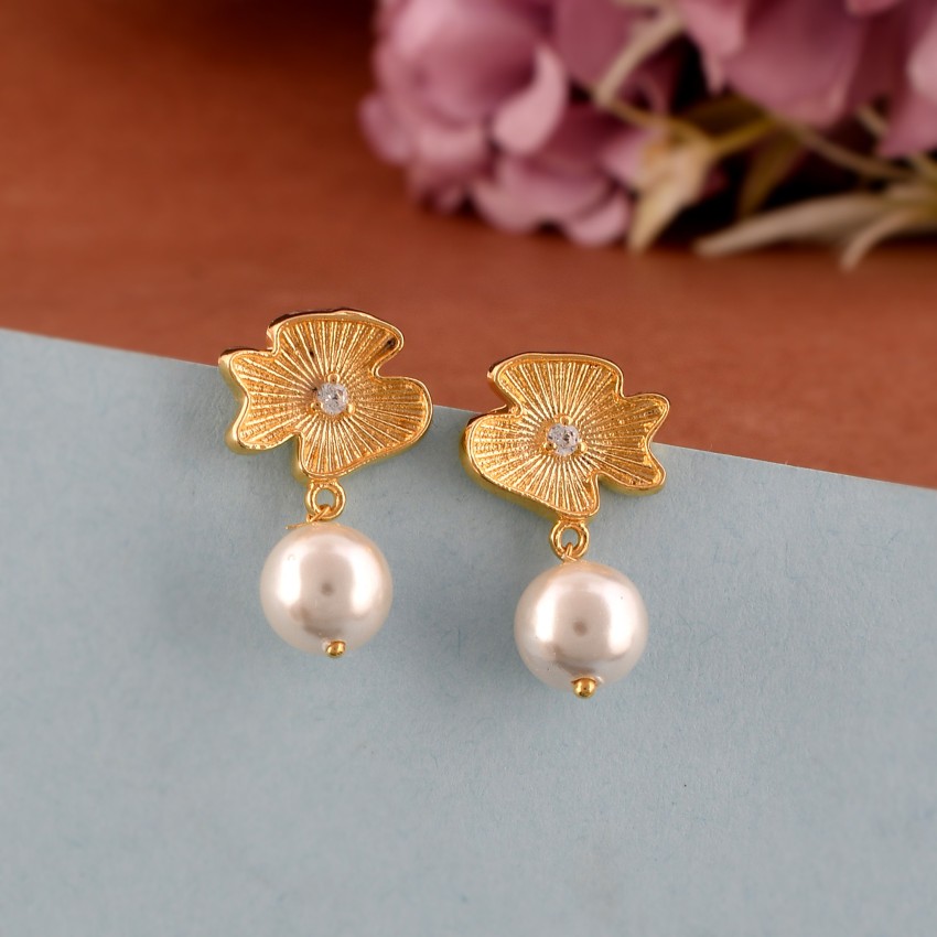 Brass Gold Fountain Pearl Drop Freshwater Pearls Earrings