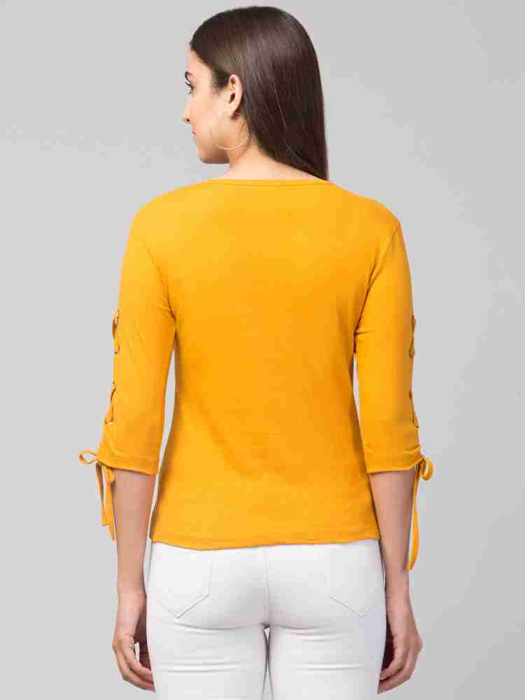 Kushi flyer Printed Women Round Neck Yellow T Shirt Buy Kushi