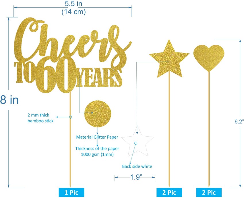 Gold Glitter 60Th Anniversary Cake Topper Happy 60Th Cheers To 60