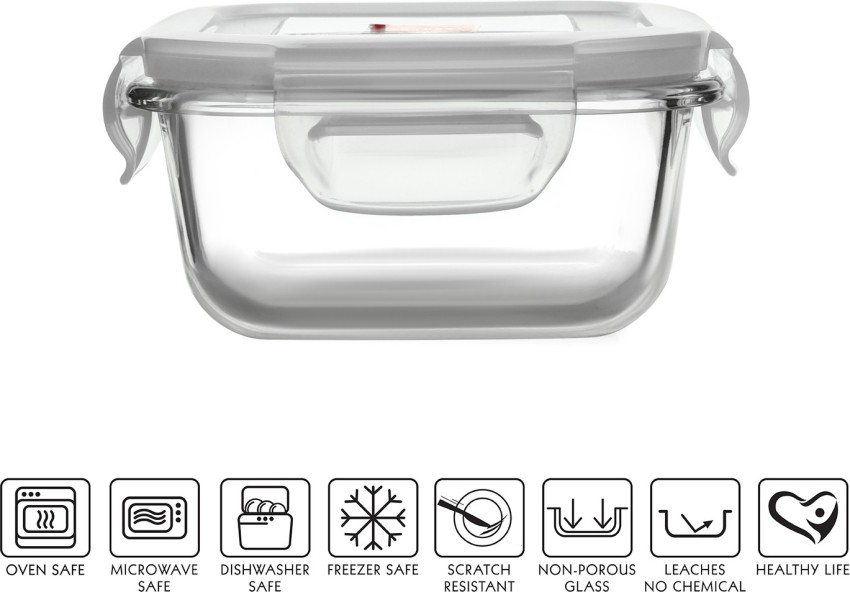 Glass Lunch Box Set of 3 320 Ml Square Microwave Safe office