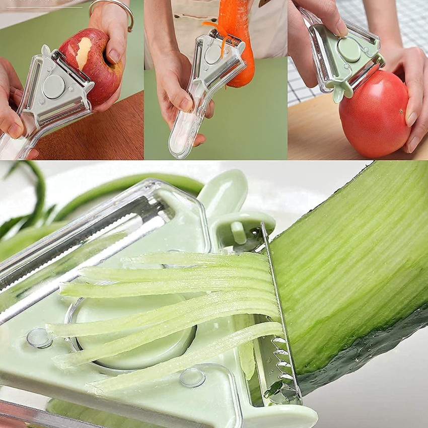 Vegetable And Fruit Peeler, Julienne Peeler, 3 In 1 Multifunction Rotary  Peeler, 3 Stainless Steel Blades: Serrated, Straight, Julienne. Non-slip  Comf