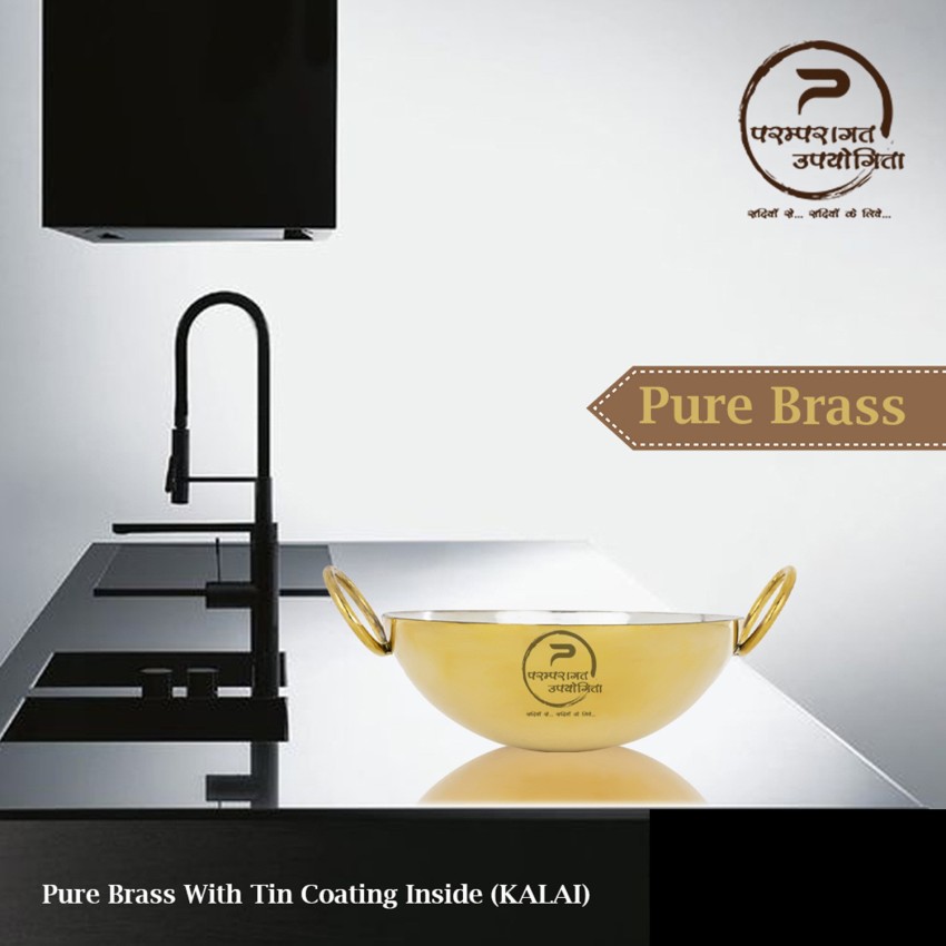 Buy HAZEL Brass Kadai with Kalai, 100% Pure Brass Kadhai with Tin Coating, Hammered Pital Kadai for Cooking and Serving