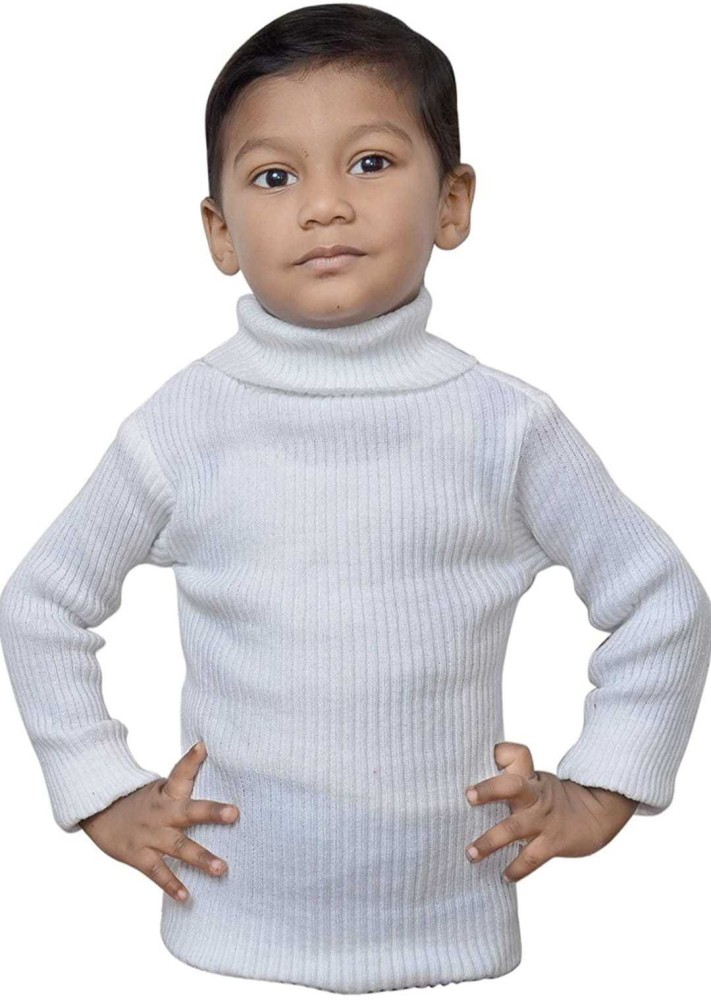 prashantfashion Self Design High Neck Casual Baby Boys Baby Girls White Sweater