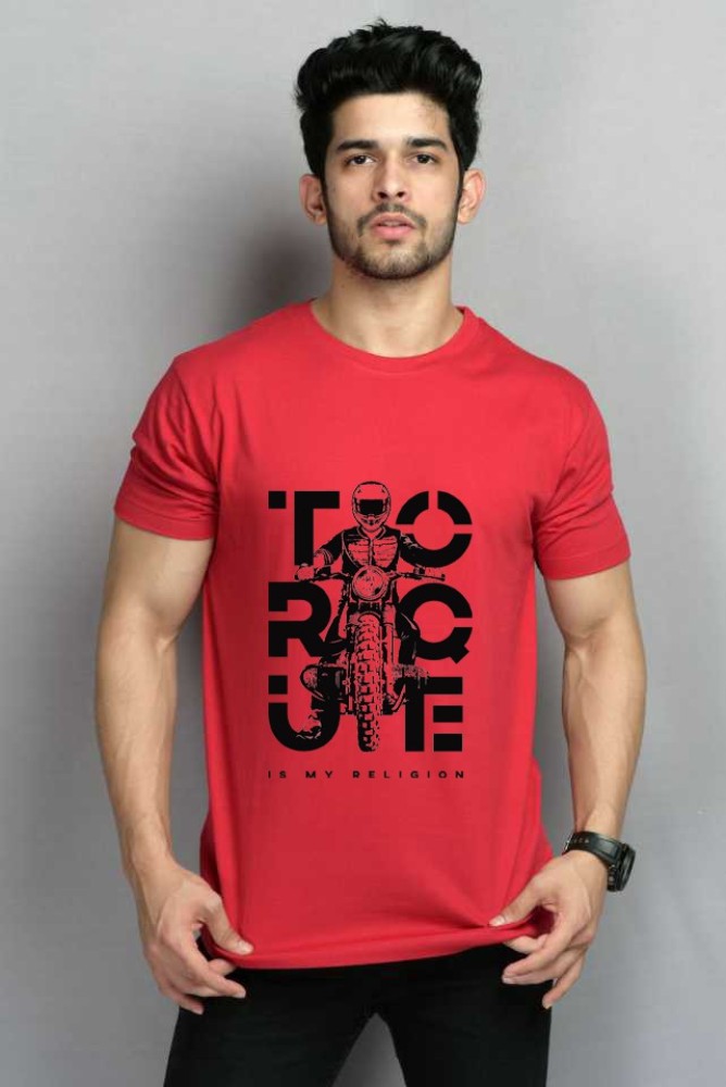 Red Mens Printed Round Neck Half Sleeve T Shirt