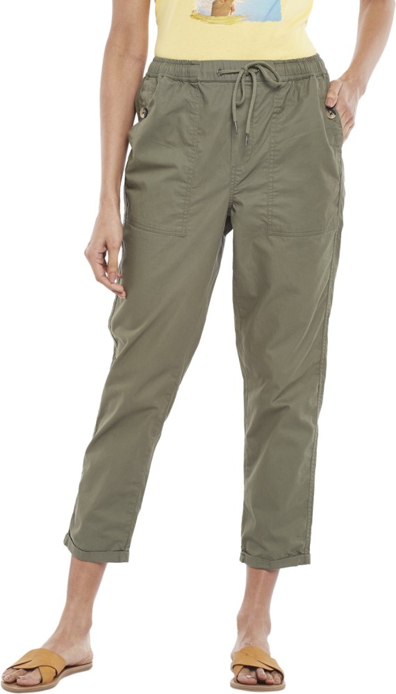 Buy Honey By Pantaloons Women Olive Green Regular Fit Solid Cropped Trousers   Trousers for Women 2519385  Myntra