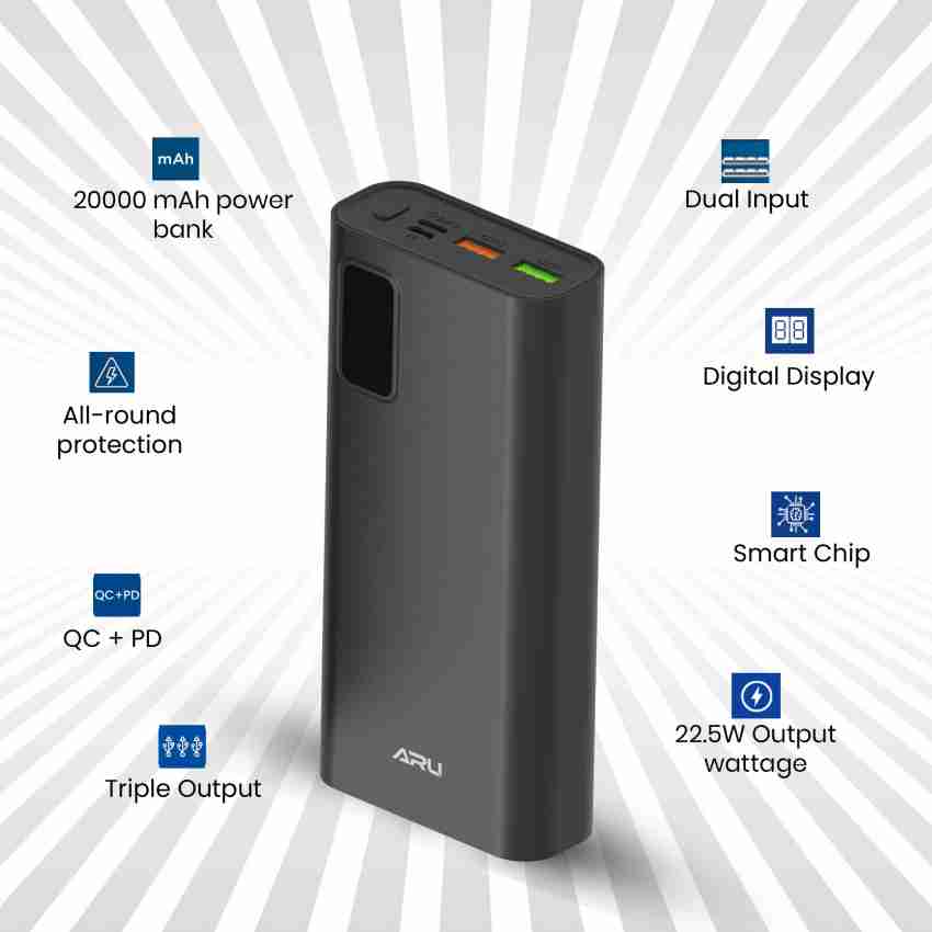 Black 30000 mAH ARU Splash 2 QC & PD Power Bank at Rs 1499 in Delhi