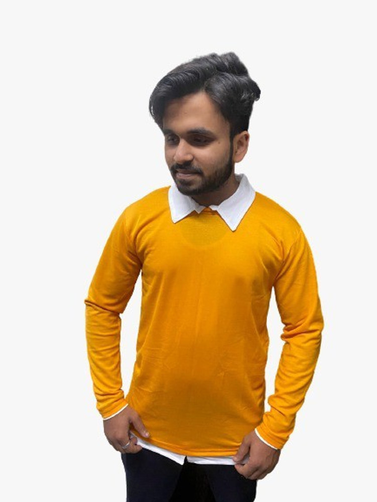 Jujju L Solid Men Polo Neck Yellow T Shirt Buy Jujju L Solid Men