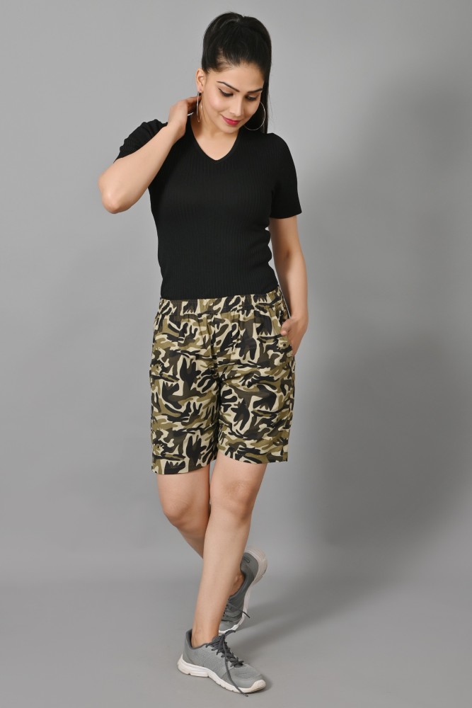 Women's Cargo Capri Shorts With 9 Zippered Pockets