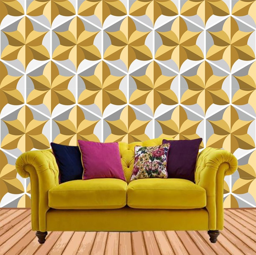 Fine Décor Apex Grey  yellow Geometric Metallic effect Smooth Wallpaper   DIY at BQ