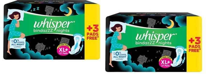 Buy Whisper Bindazzz Nights Sanitary Pads (XL+) 27's Online at Discounted  Price