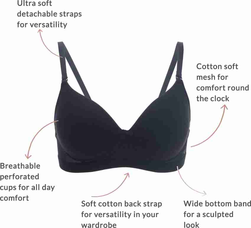 Buy Nykd by Nykaa Breathe Cotton Padded Wireless Transparent Back Bra 3/4th  Coverage- Black NYB007 Online