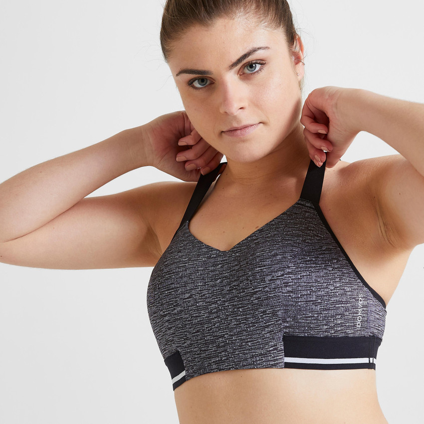 DOMYOS by Decathlon Women s Zip Up Cardio Fitness Sports Bra 500 Grey Marl Women Full Coverage Non Padded Bra Buy DOMYOS by Decathlon Women s Zip Up Cardio Fitness Sports Bra 500