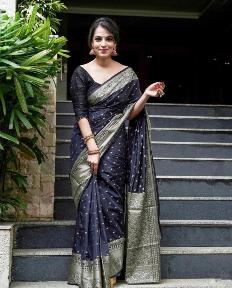 Wedding Wear Black Kanjivaram Silk Saree, With Blouse Piece, 5.5 m  (Separate Blouse Piece) at Rs 699 in Surat