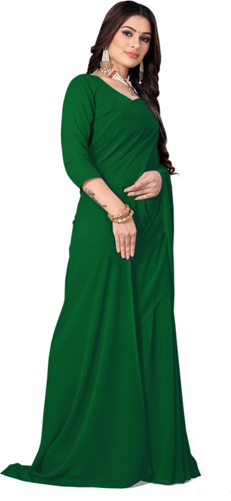 Buy online Women's Solid Dark Green Colored Saree With Blouse from ethnic  wear for Women by Sidhidata Textile for ₹479 at 84% off