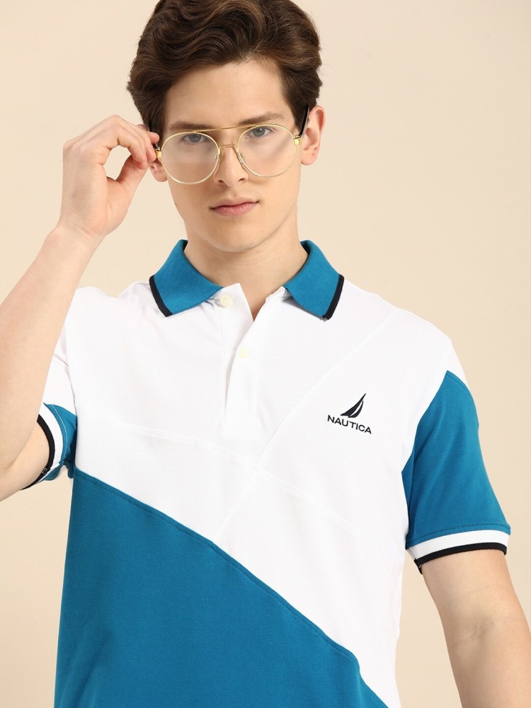 NAUTICA Colorblock Men Polo Neck White T-Shirt - Buy NAUTICA Colorblock Men  Polo Neck White T-Shirt Online at Best Prices in India
