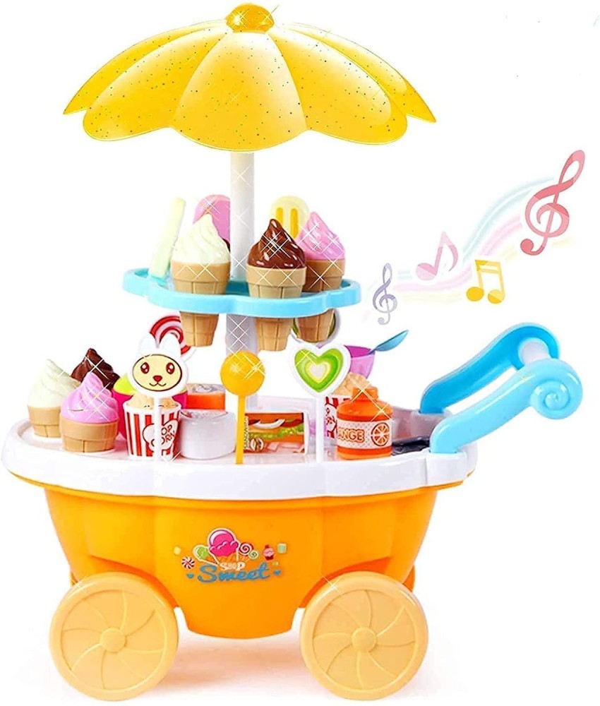 INDIAN LIFESTYLE Sweet cart Toy Musical and Lighting Yellow Ice cream trolley set for 3 year kids Sweet cart Toy Musical and Lighting Yellow Ice cream trolley set for 3 year kids