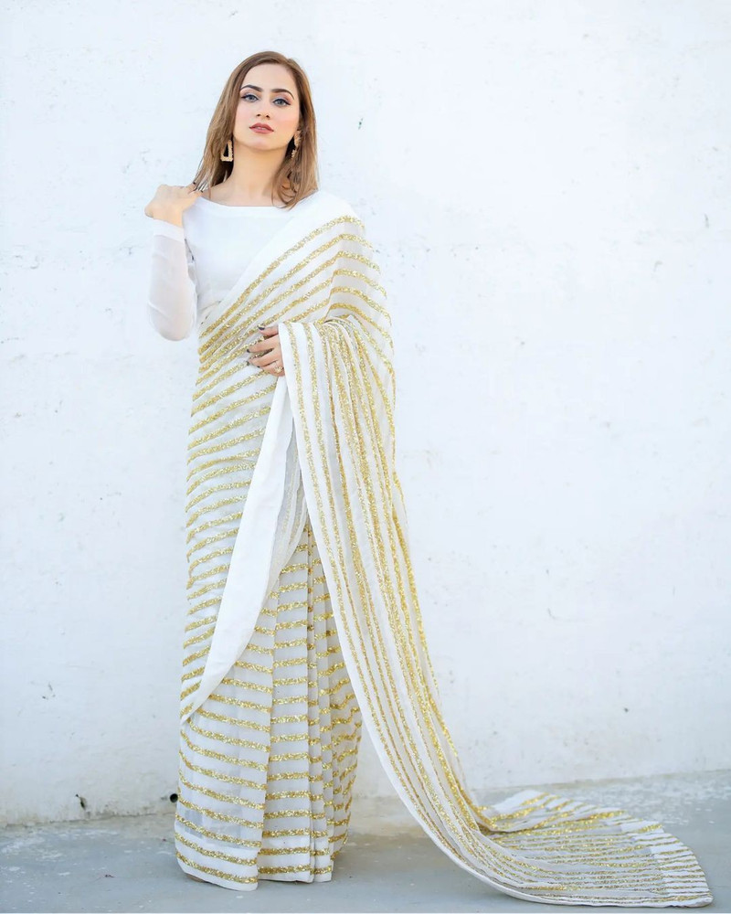 CLOMITA Striped Bollywood Georgette Saree