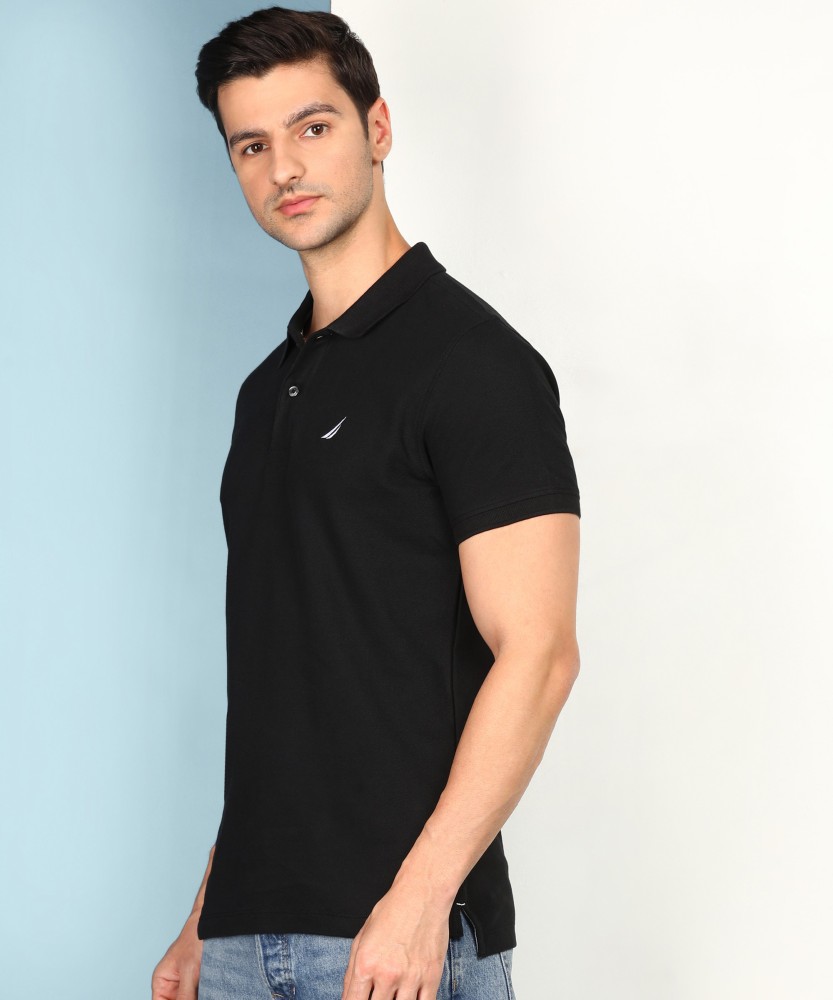 NAUTICA Solid Men Polo Neck Black T-Shirt - Buy NAUTICA Solid Men