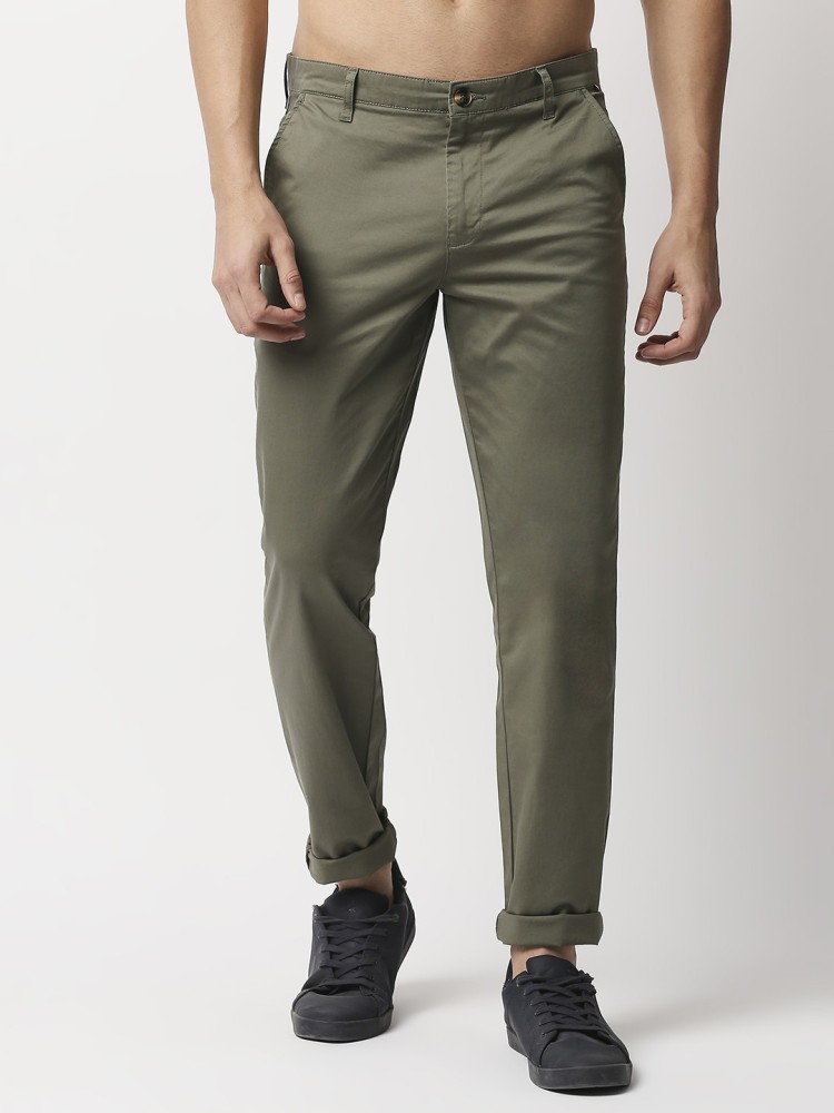 Solid Green MidRiseTrouser Pants  ZOMO