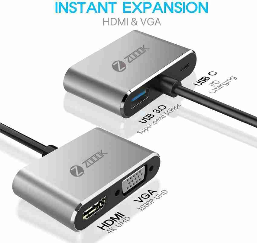 Zoook Type C HUB 4 ports 4k HDMI USB 3.0 Type c VGA