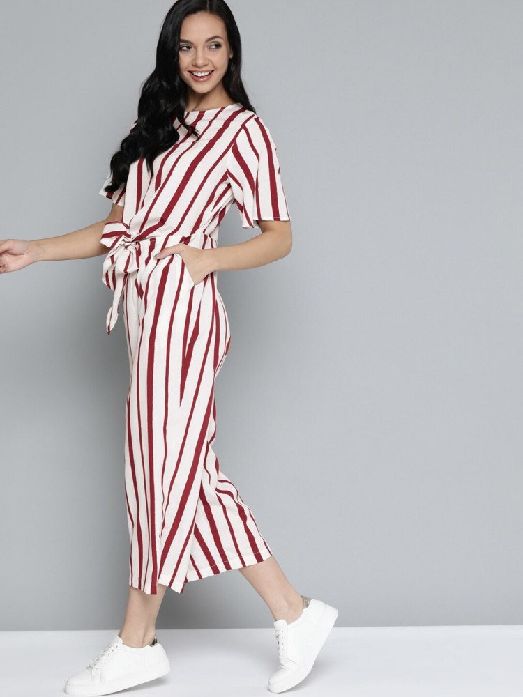 Red Striped Long Jumpsuit