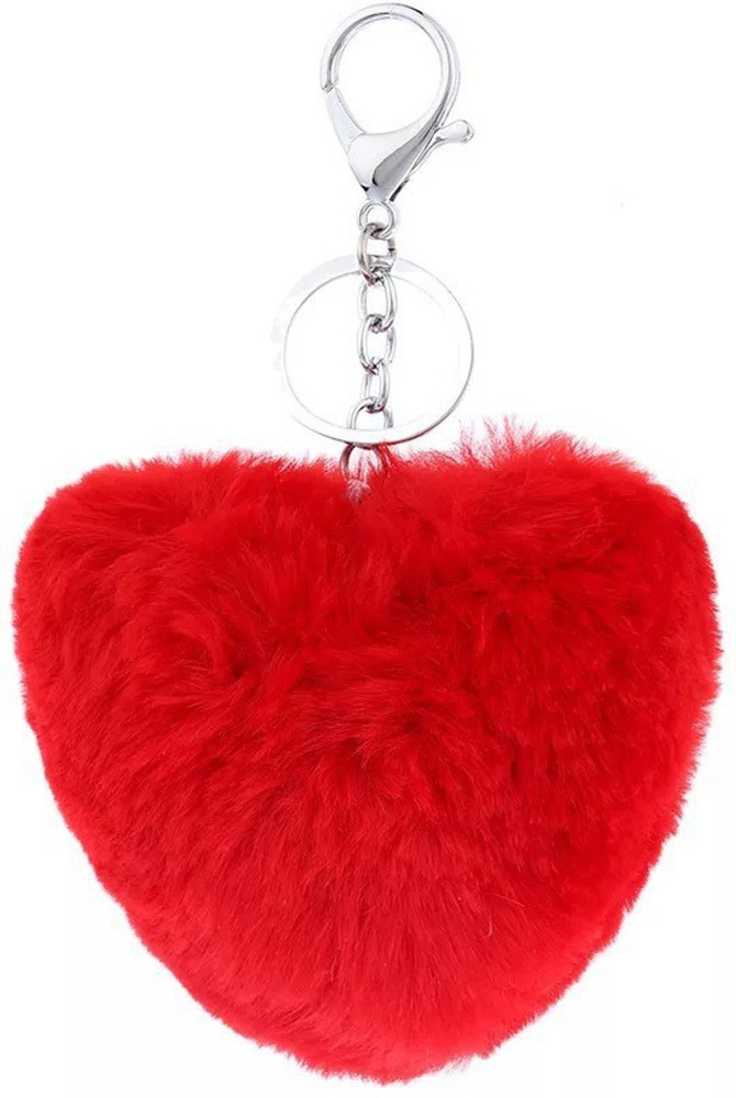 DORRON Cute Stylish Pompom Love Heart Faux Fur Key chain Key