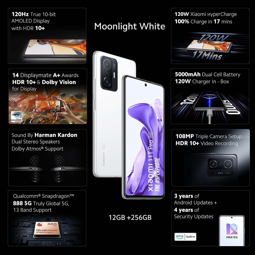 Xiaomi 11T Pro 5G Hyperphone (Moonlight White, 12GB RAM, 256GB Storage)