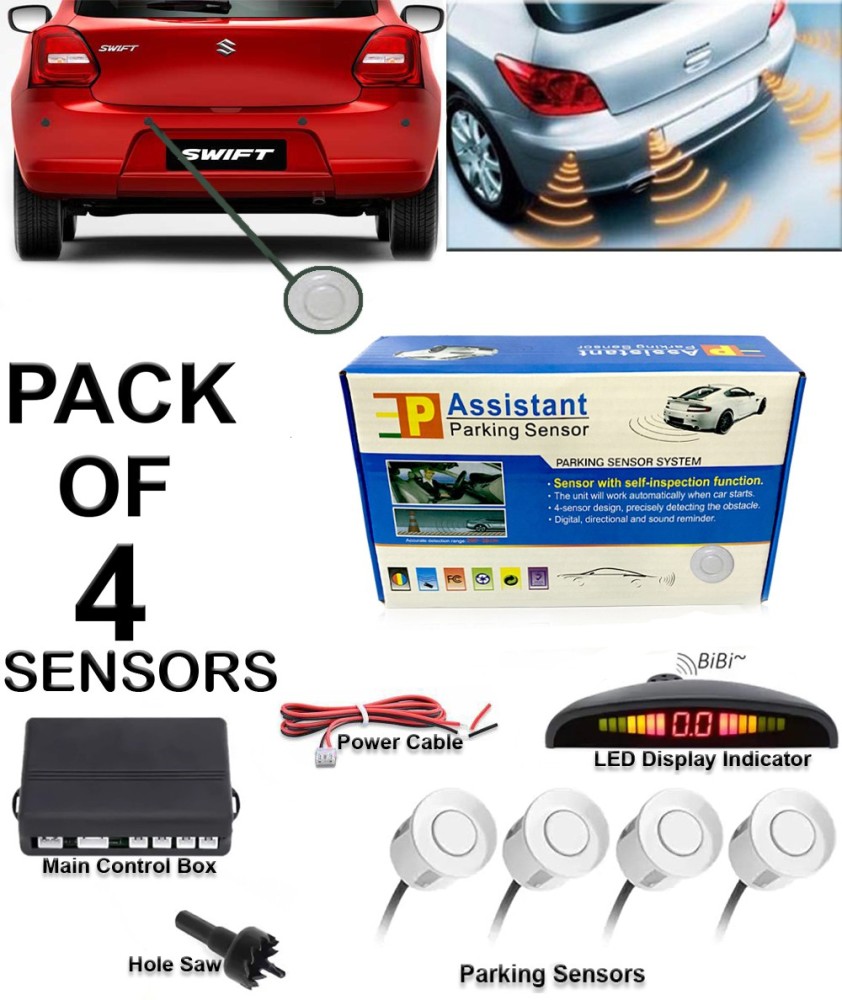 CARZEX White LED Display Car 4 Parking Sensor Reverse Backup Radar Sound  Alarm System Kit uiversal White LED Display Car 4 Parking Sensor Reverse