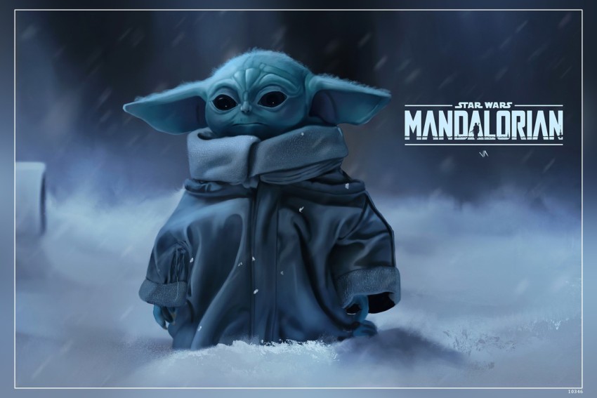 Mandalorian and Grogu baby Yoda Original Art Print 