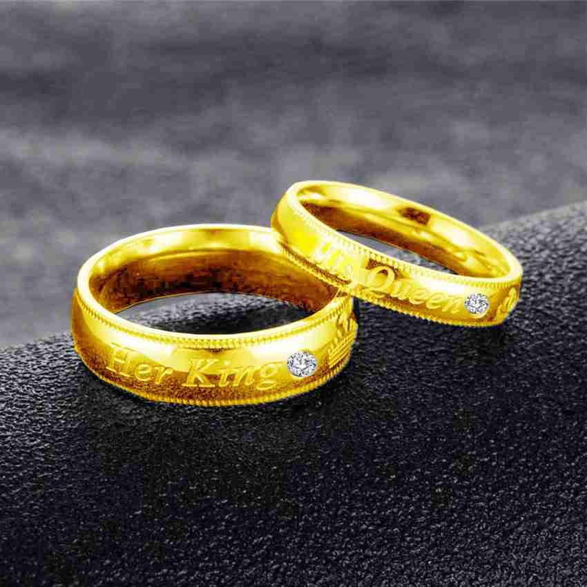 Love And Promise Her King And His Queen Couple Finger Couple Gold Ring Matching Couple Rings Stainless Steel Cubic Zirconia Rhodium Plated Ring Set Price in India Buy Love And Promise