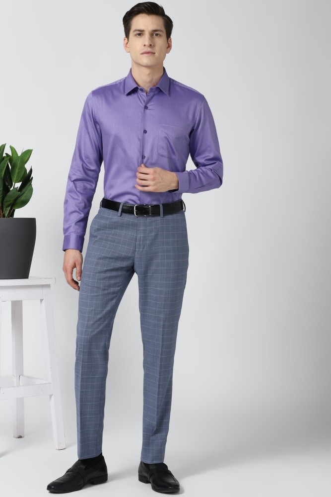 Grey pants and purple hot sale shirt