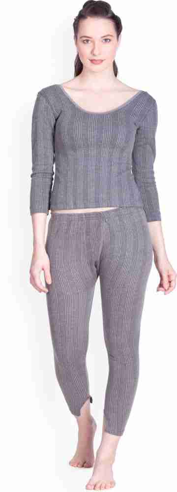 LUX INFERNO Round Neck Short Top & Trouser Set Women Top - Pyjama Set  Thermal - Buy Charcoal Melange LUX INFERNO Round Neck Short Top & Trouser  Set Women Top - Pyjama