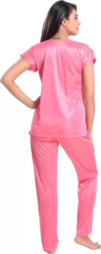 Top Pajama Set Women Self Design Pink Top Pyjama Set Price in