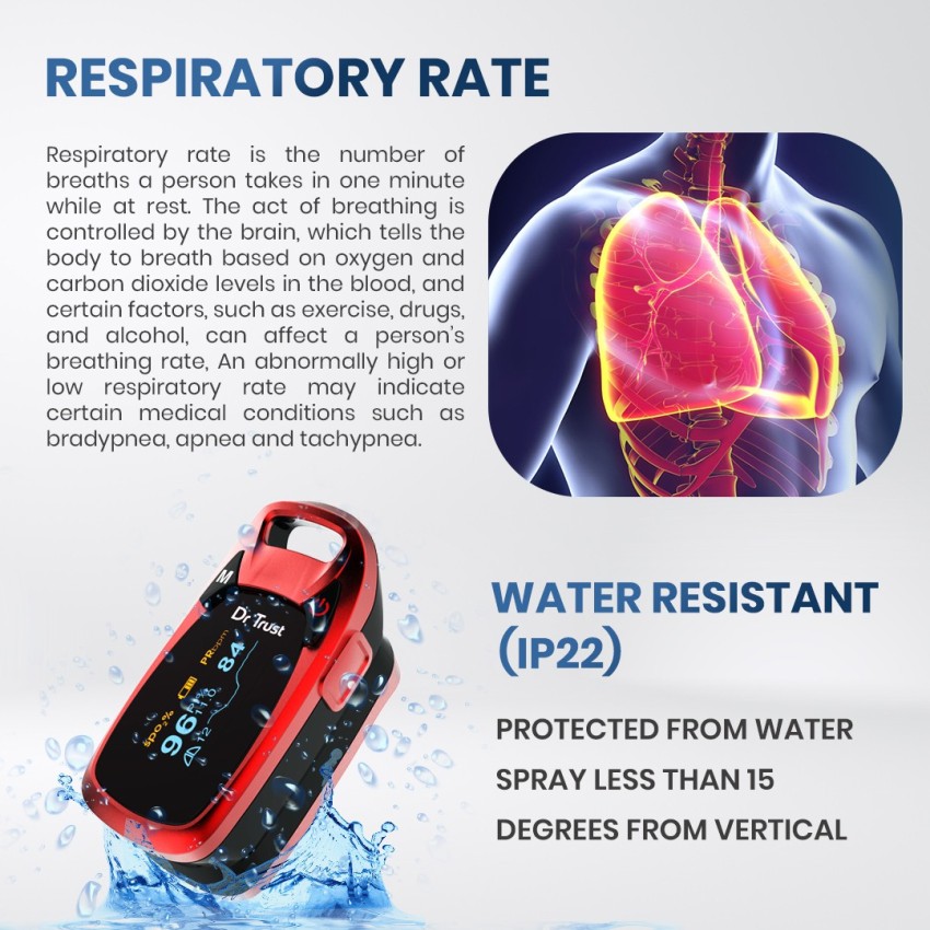 Dr. Trust USA Professional Series Finger Tip Pulse Oximeter With Audio Visual Alarm and Respiratory Rate RED Pulse Oximeter