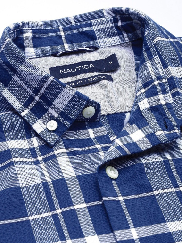 NAUTICA Men Checkered Casual Blue Shirt - Buy NAUTICA Men Checkered Casual  Blue Shirt Online at Best Prices in India