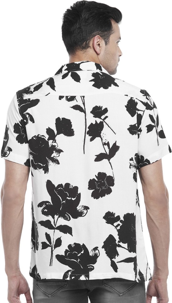 white and black floral shirt