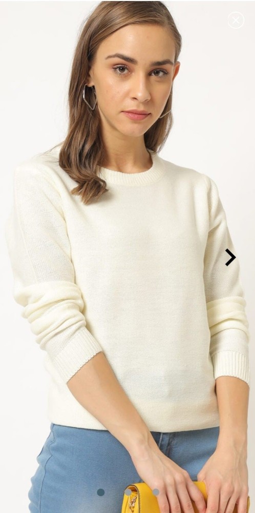 dnmx Solid Round Neck Casual Women White Sweater Buy dnmx Solid