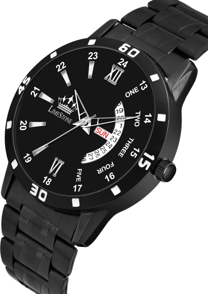 LIMESTONE All Black Day Date Functioning Long Life Black Plated