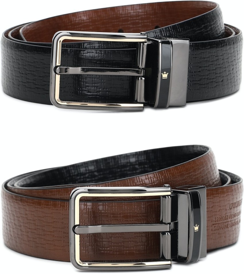 Louis Philippe Black Leather Reversible Belt for Men