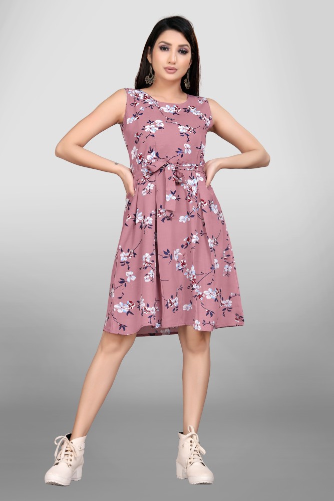 Buy online Pink Floral Print Sleeveless A-line Dress from western wear for  Women by Indian Fashionista for ₹449 at 70% off