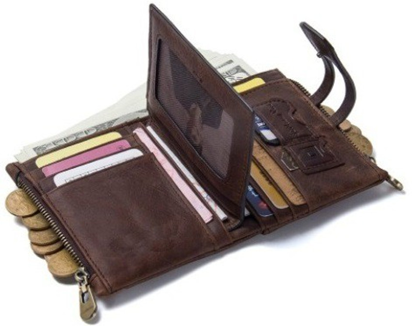 DIDE Men Casual Brown Genuine Leather Wallet Brown Price in