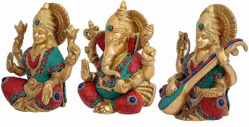 Brass statue villa Brass Lakshmi, Ganesh, Saraswati Idol 7 x 6