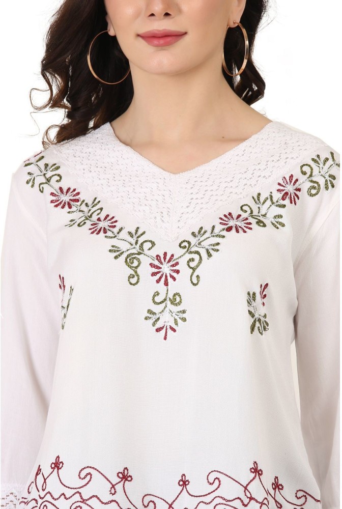 SAAKAA Casual Embroidered Women White Top - Buy SAAKAA Casual