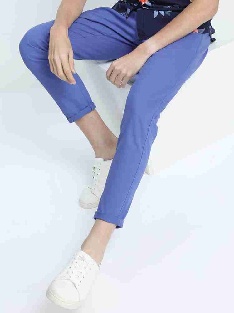 HIGHLANDER Men Powder Blue Chinos Crop Fit Trousers