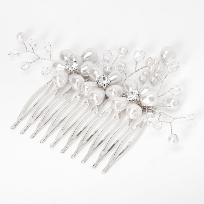 Ysleen 2 Pieces Wedding Pearl Hair Comb Bride Pearl Crystal Headpiece Flower Side Combs Hair Clip Bridal Hair Accessories for Girls Wedding Brides Women