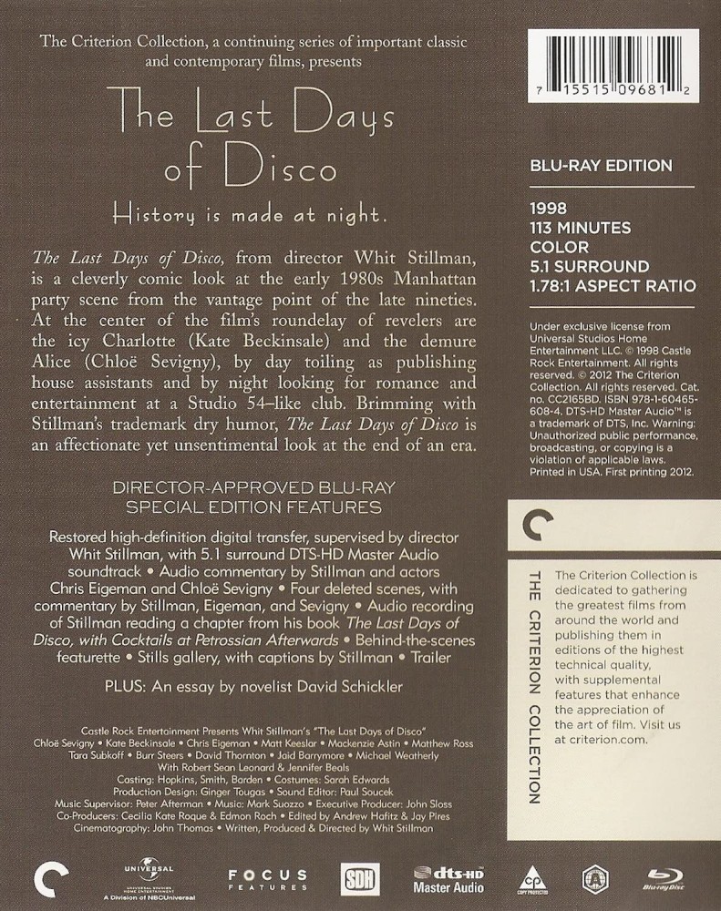 The Last Days of Disco - Blu-ray - The Criterion Collection - Director:  Whit Stillman - US IMPORT - REGION A [Blu-ray] Price in India - Buy The  Last Days of Disco -